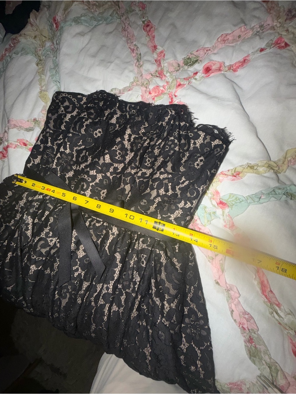 Neiman Marcus Black Lace Strapless Fit-and-Flare Mini Dress - Picture 2 of 9
